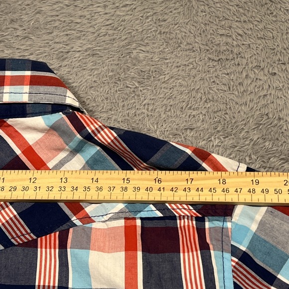 Ditch Plains Western Shirt Men's L Blue Plaid Pearl Snap Roll Tab Long Sleeve‎ - Picture 12 of 15